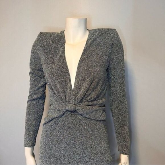 NWT Zara Mini Silver Dress With Metallic Thread Bloggers Favorite Size L - Picture 11 of 11